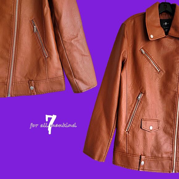 7 for All Mankind NEW Y2K Oversize Various Zippers Faux Leather Jacket M - Picture 3 of 12